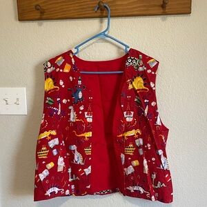 Red Vest with Dinosaur and Book Print